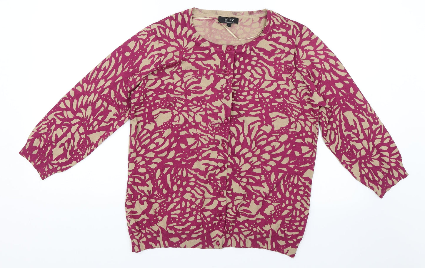 elite Womens Pink Floral  Basic Button-Up Size L