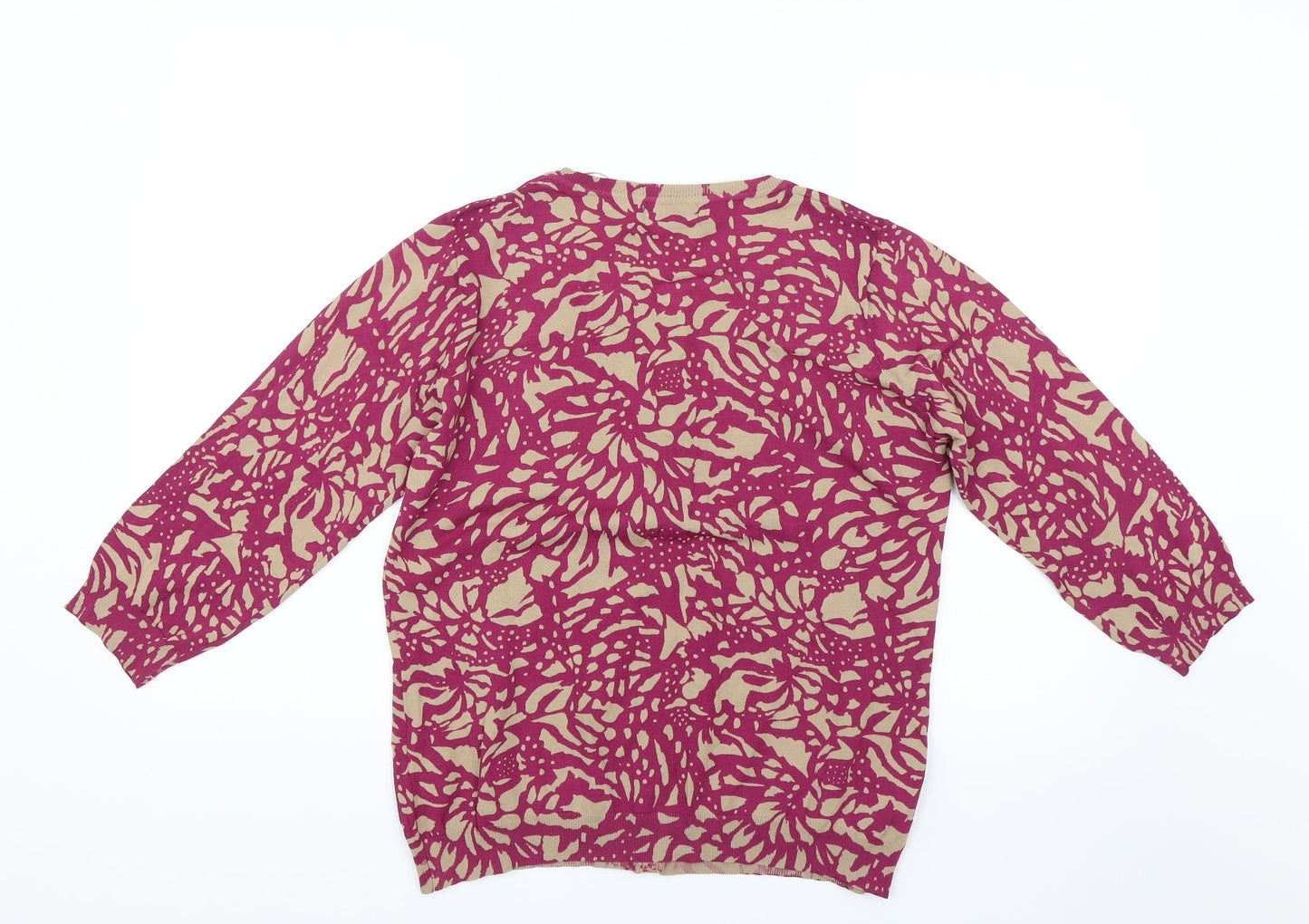 elite Womens Pink Floral  Basic Button-Up Size L