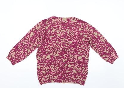 elite Womens Pink Floral  Basic Button-Up Size L