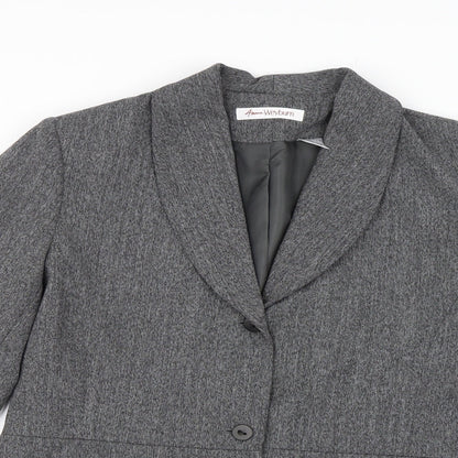 Close-up detail of ANNE WEYBURN women’s grey jacket suit jacket, size UK 16