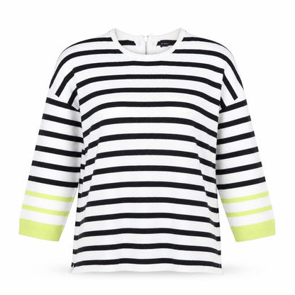 Front view of Atmosphere women’s black striped jumper, size M