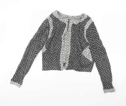 Additional front view of Miss Selfridge women’s black herringbone jacket, size UK 12