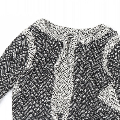 Close-up detail of Miss Selfridge women’s black herringbone jacket, size UK 12