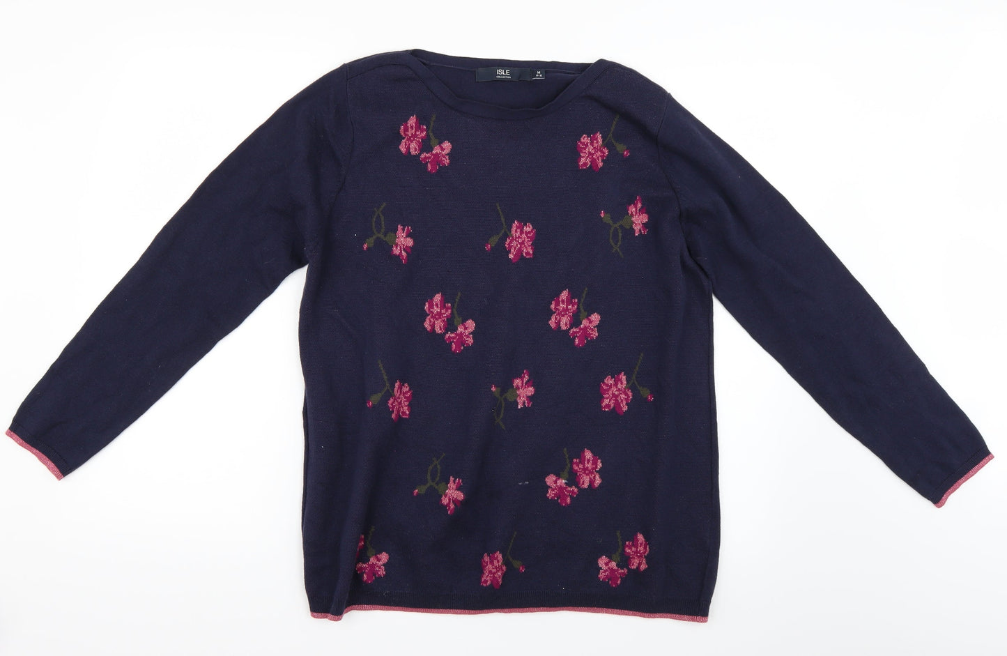 Isle Womens Blue Floral  Pullover Jumper Size M