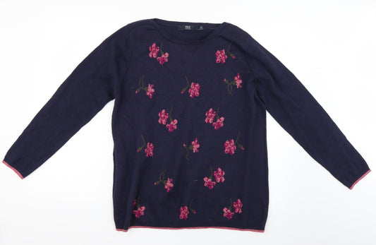 Isle Womens Blue Floral  Pullover Jumper Size M