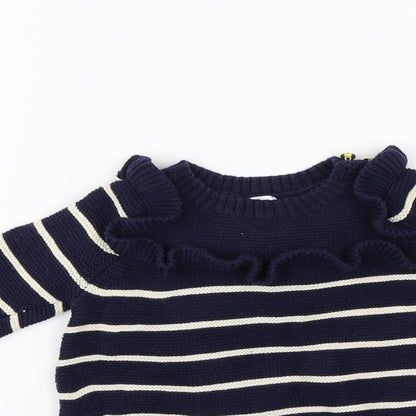 Close-up detail of Gap girls’ blue striped jumper dress, size 3-6, months