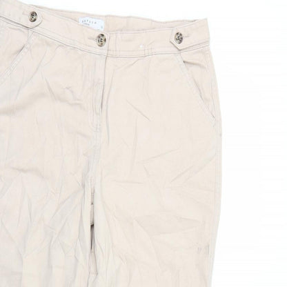 Close-up detail of Papaya women’s brown trousers, size UK 10, 23-inch leg