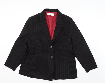 Additional front view of AMARANTO women’s black striped jacket blazer, size UK 20