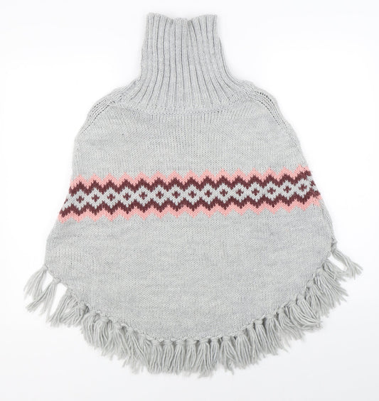 H&M Girls Grey Argyle/Diamond  Cape Jumper Size 13-14 Years