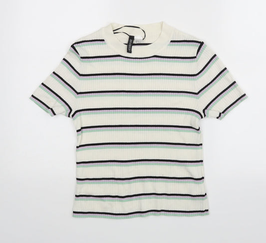 Divided Womens White Striped  Basic Blouse Size M