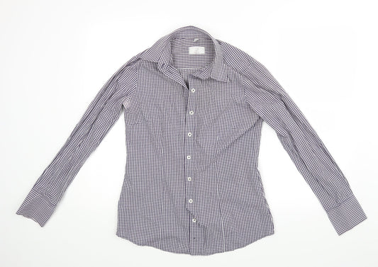 Grieff Womens Blue Check  Basic Button-Up Size 10
