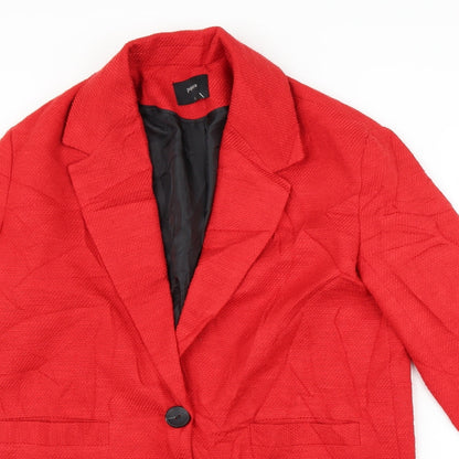 Close-up detail of Papaya women’s red jacket, size UK 12