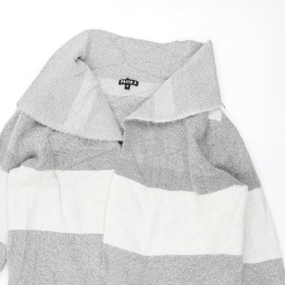 Philip J Womens Grey Striped  Jacket Coatigan Size M