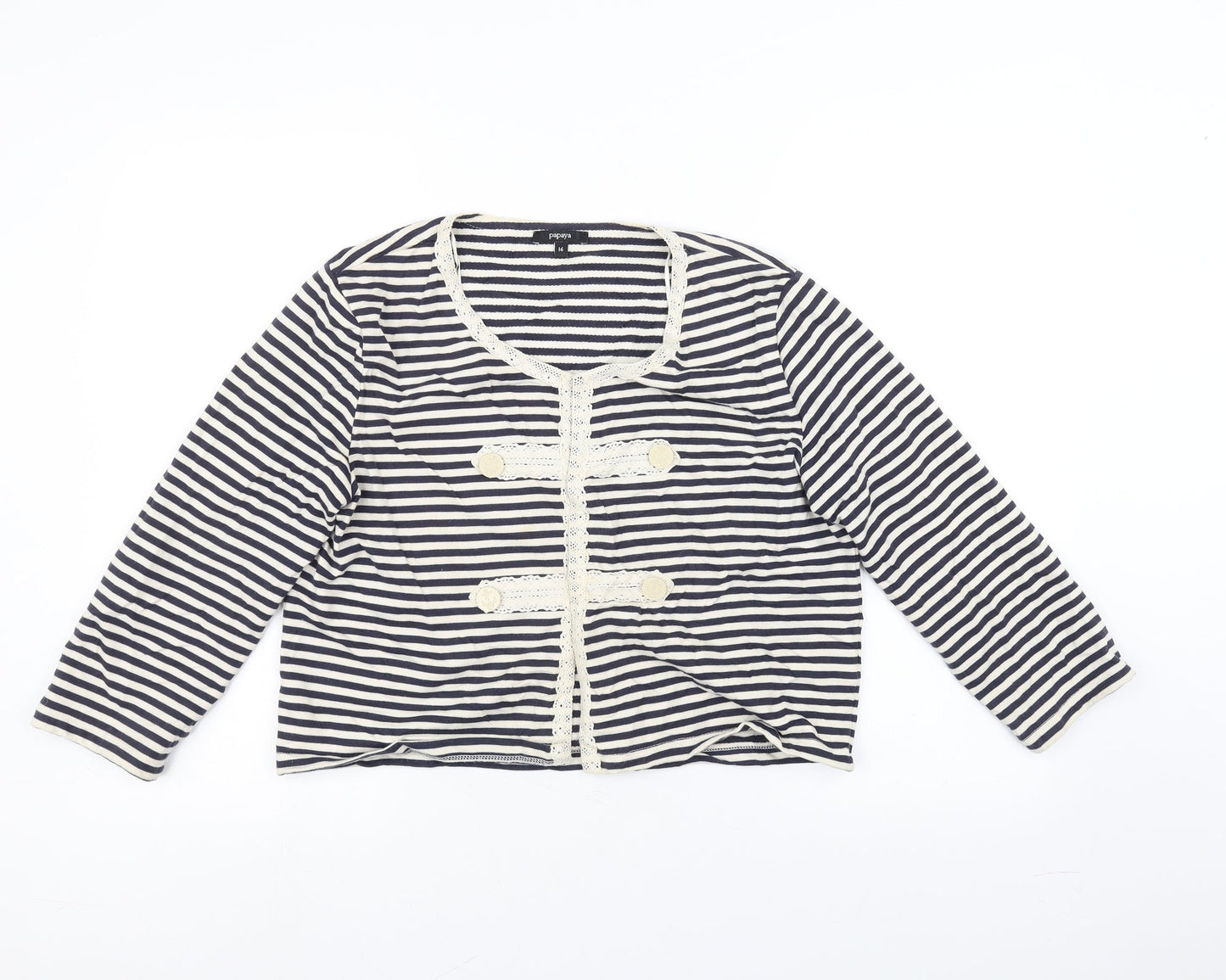 Papaya Womens White Striped  Cardigan Jumper Size 16