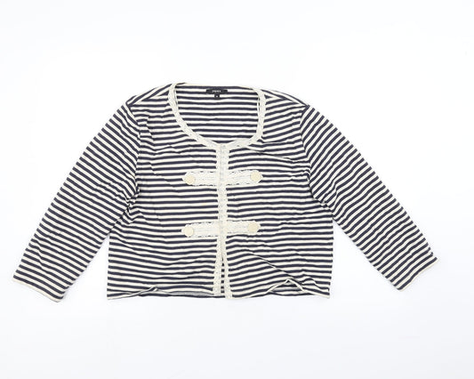 Papaya Womens White Striped  Cardigan Jumper Size 16