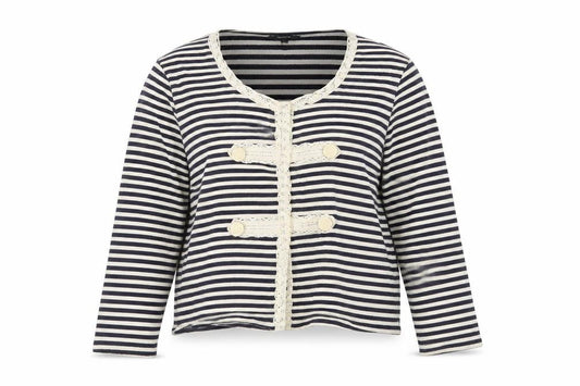Front view of Papaya women’s white striped cardigan jumper, size UK 16