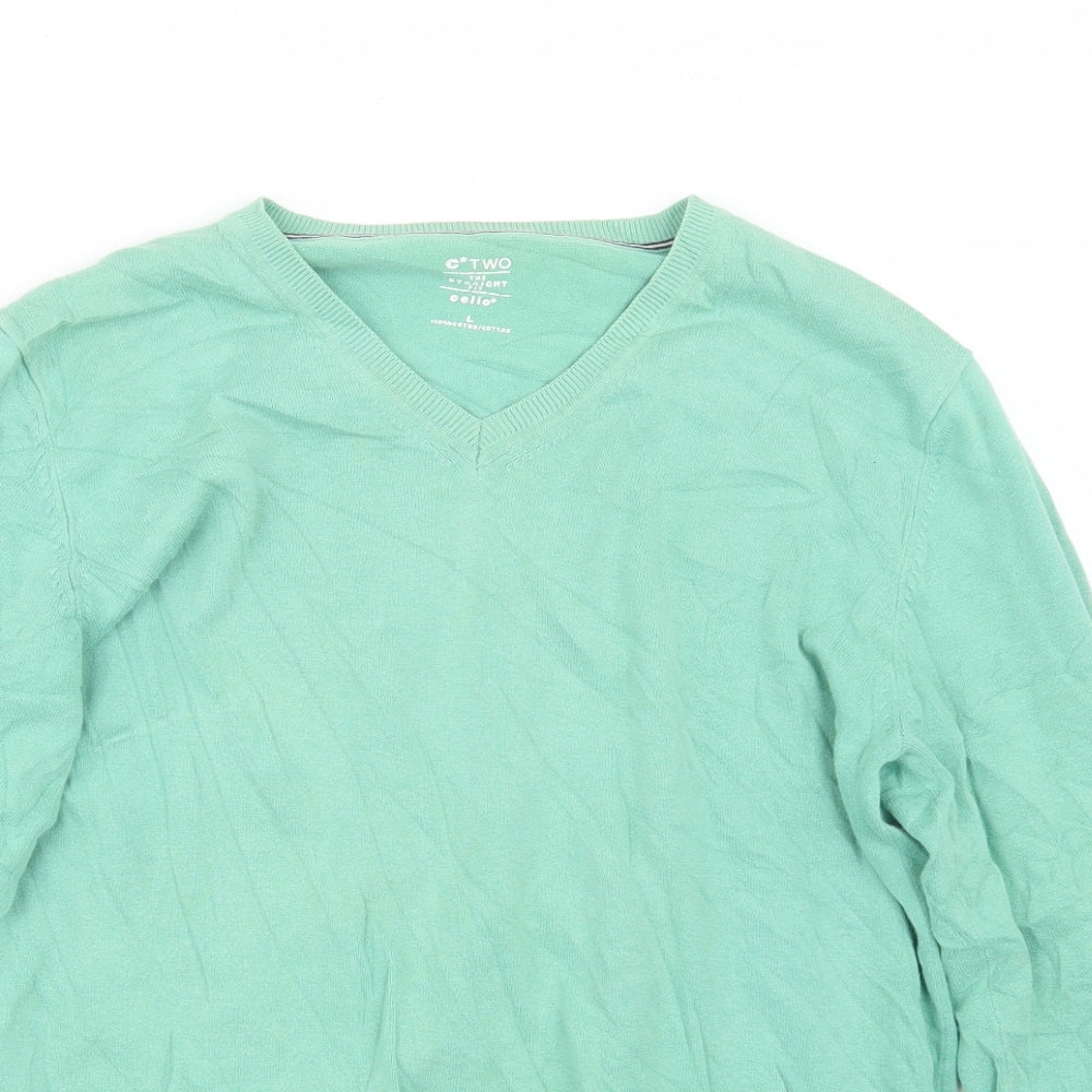 C* TWO Mens Green  Knit Pullover Jumper Size L