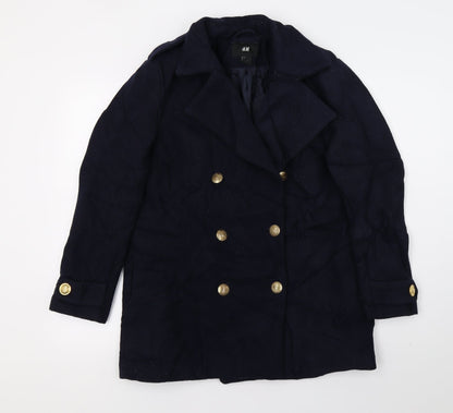 Preloved H&M Womens Blue   Overcoat Jacket Size 8 - Front