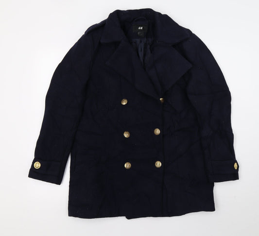 H&M Womens Blue   Overcoat Jacket Size 8