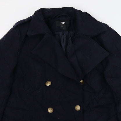Preloved H&M Womens Blue   Overcoat Jacket Size 8 - Detail