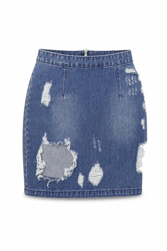 Missguided Womens Blue  Denim A-Line Skirt Size 8  - Distressed