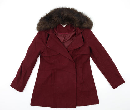 Additional front view of Red Herring women’s red overcoat coat, size UK 8