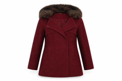 Front view of Red Herring women’s red overcoat coat, size UK 8