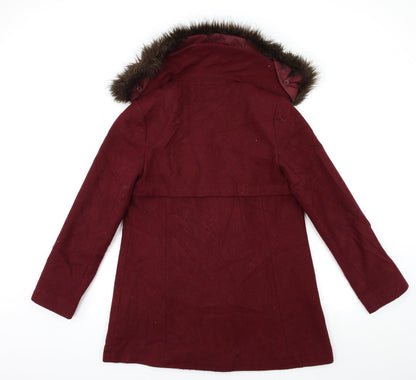 Back view of Red Herring women’s red overcoat coat, size UK 8