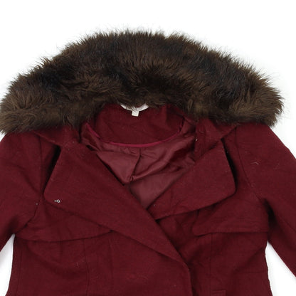 Close-up detail of Red Herring women’s red overcoat coat, size UK 8