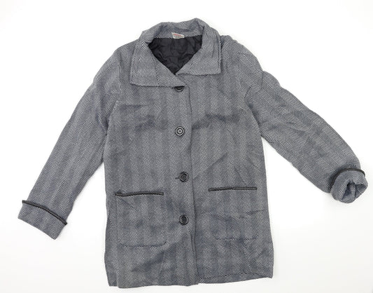 Anne De Lancay Womens Grey Striped  Overcoat Coat Size M