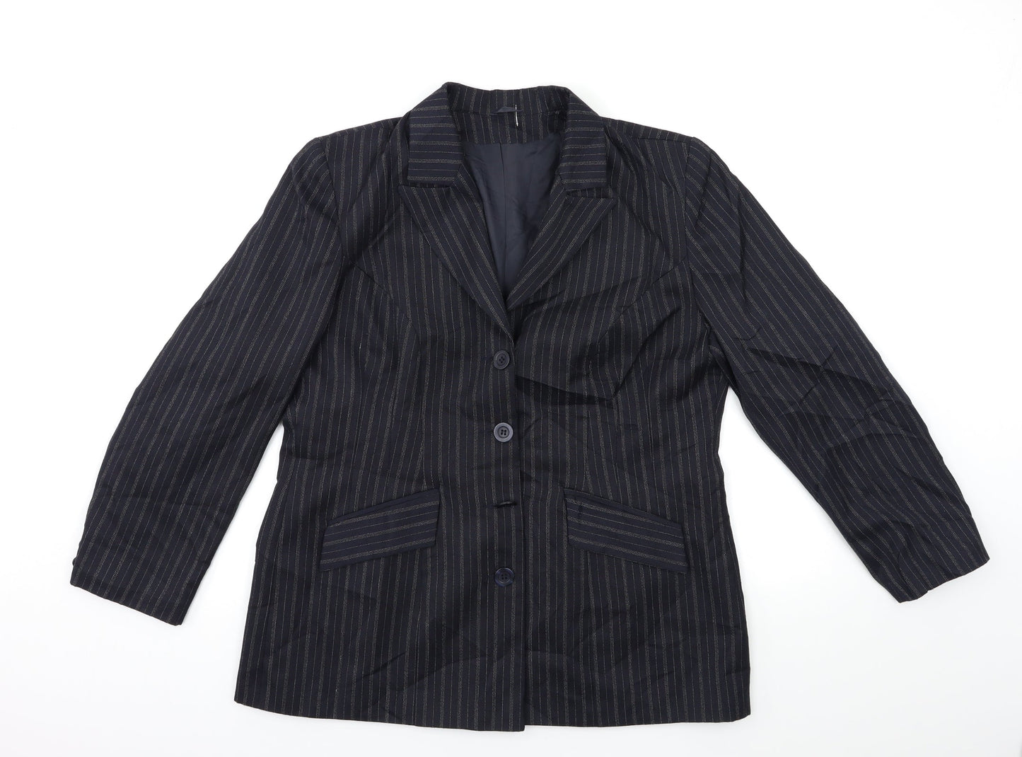 essence Womens Blue Striped  Jacket Suit Jacket Size 18