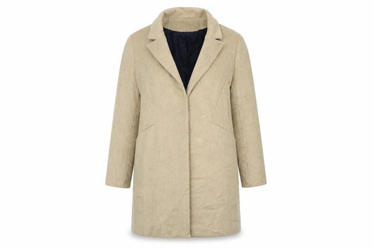 Front view of Dorothy Perkins women’s beige overcoat coat, size UK 12