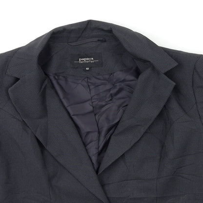 Close-up detail of Papaya women’s blue jacket, size UK 10