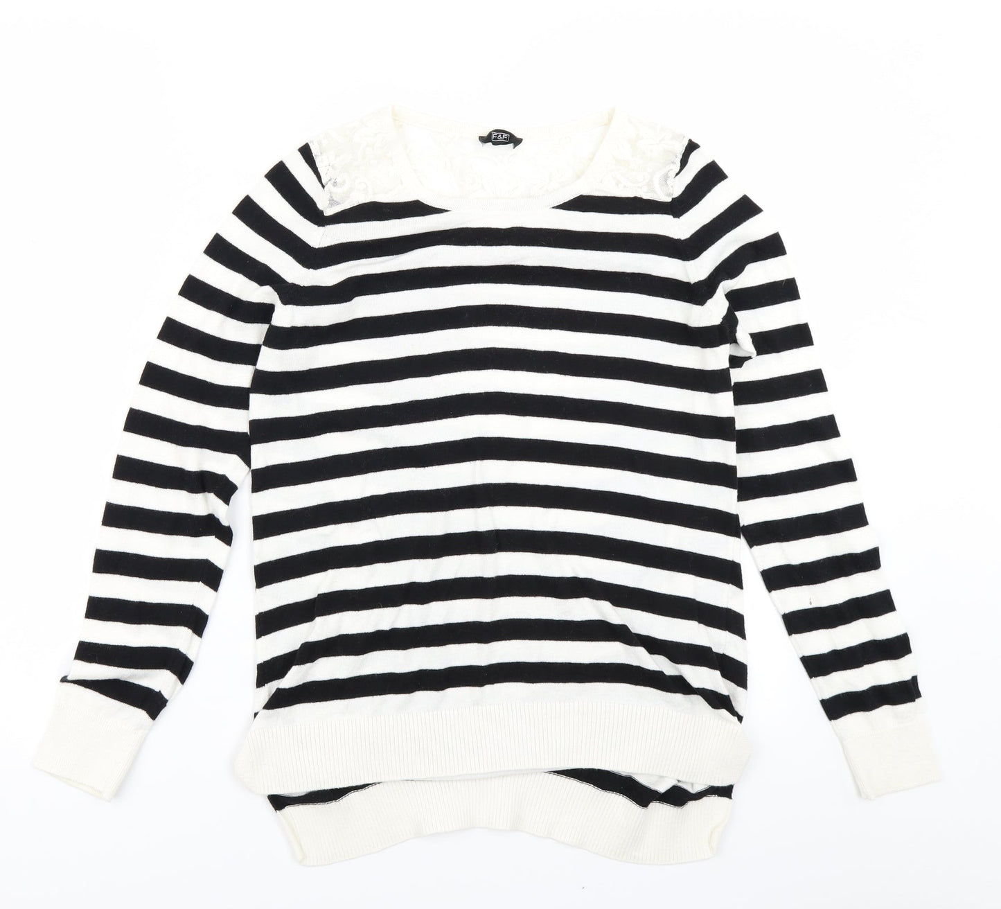 F&F Womens White Striped Knit Pullover Jumper Size 8