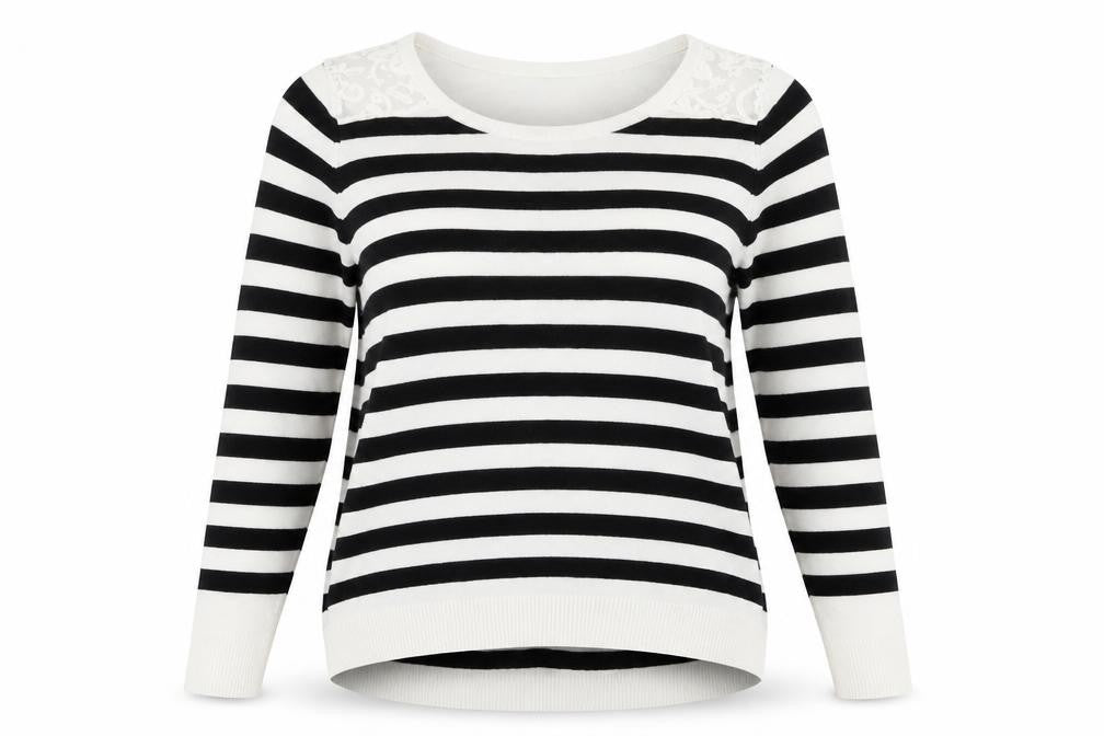 F&F Womens White Striped Knit Pullover Jumper Size 8