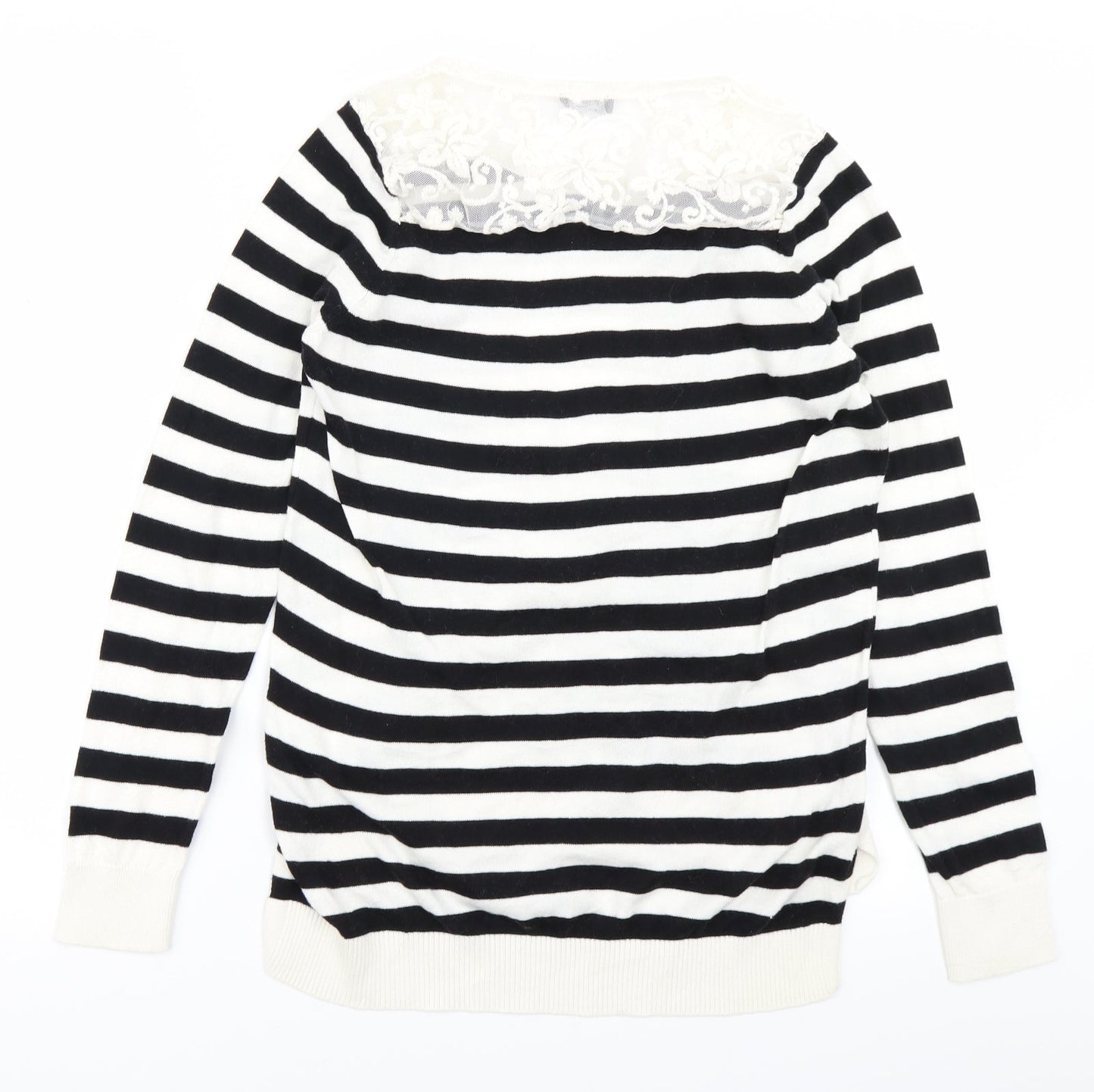 F&F Womens White Striped Knit Pullover Jumper Size 8