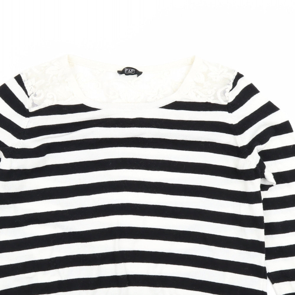F&F Womens White Striped Knit Pullover Jumper Size 8