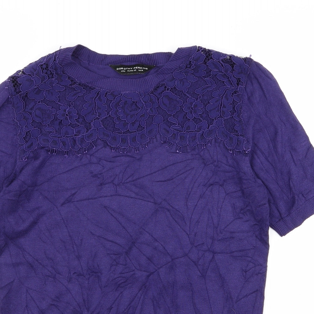 Dorothy Perkins Womens Purple Floral  Basic T-Shirt Size 10