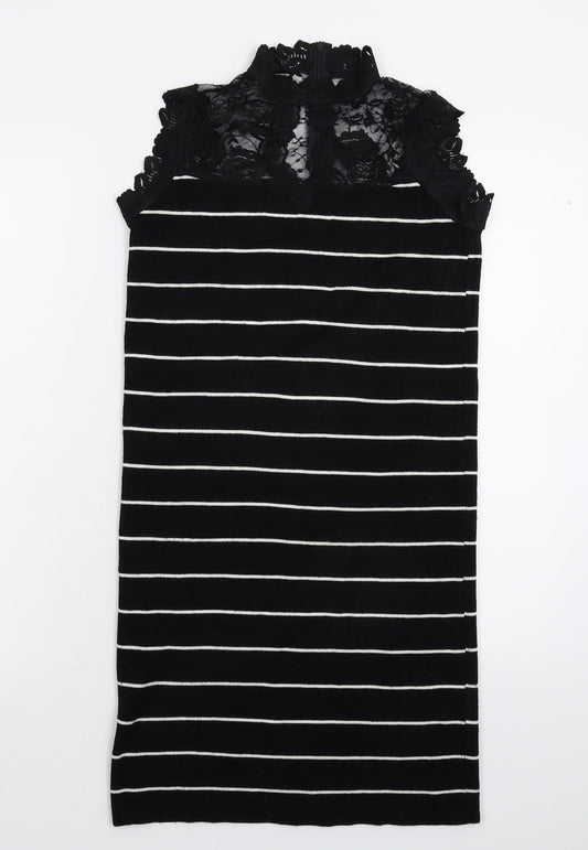 Preworn Womens Black Striped Knit Jumper Dress  Size S