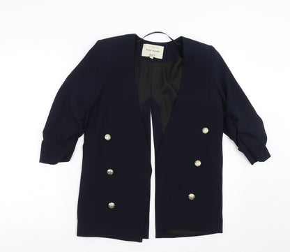 River Island Womens Blue   Jacket Suit Jacket Size 8  - split back, ruched sleeve