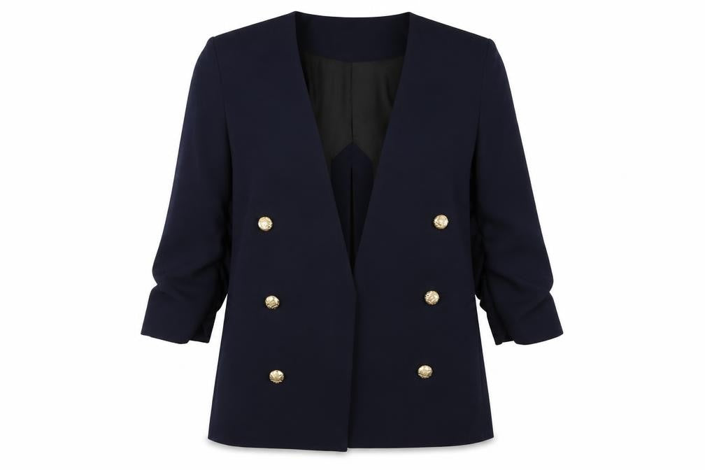 River Island Womens Blue   Jacket Suit Jacket Size 8  - split back, ruched sleeve