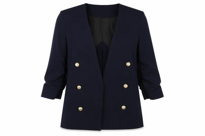 River Island Womens Blue   Jacket Suit Jacket Size 8  - split back, ruched sleeve