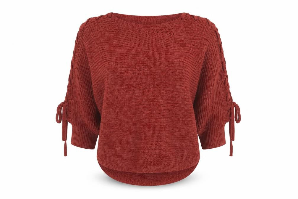 Preworn Womens Red   Pullover Jumper Size S  - Lace up Detail