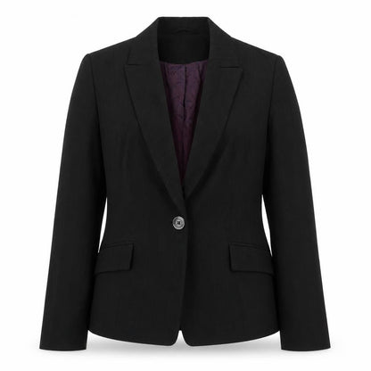 Front view of Principles women’s black striped jacket blazer, size UK 14