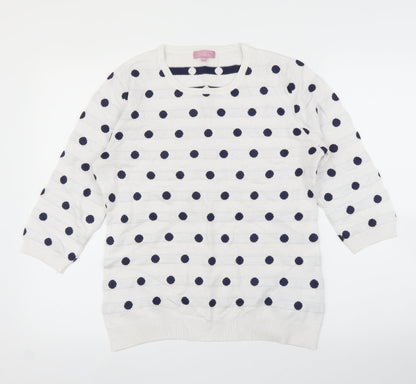 SaSa Womens White Polka Dot  Pullover Jumper Size M