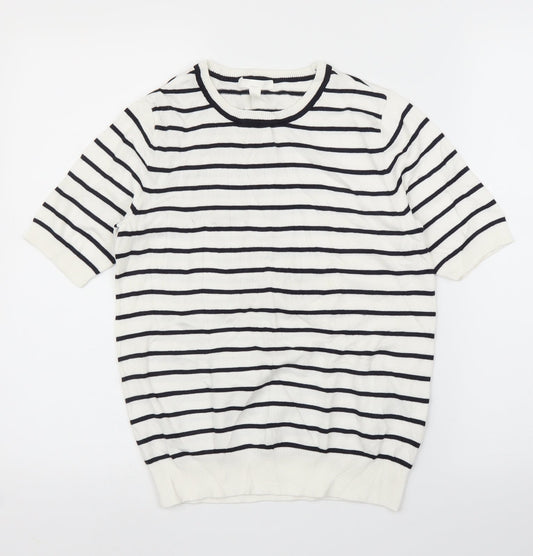 H&M Womens White Striped  Pullover Jumper Size S