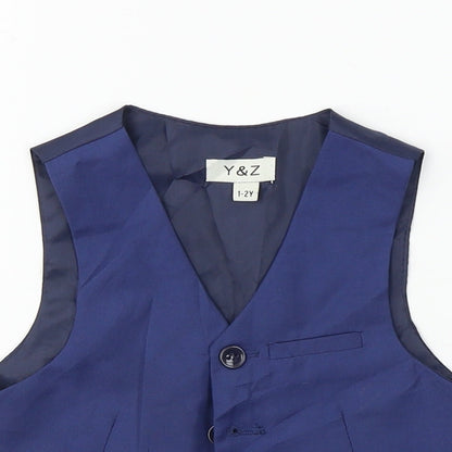 Close-up detail of y&z boys’ black jacket waistcoat, size 2, years