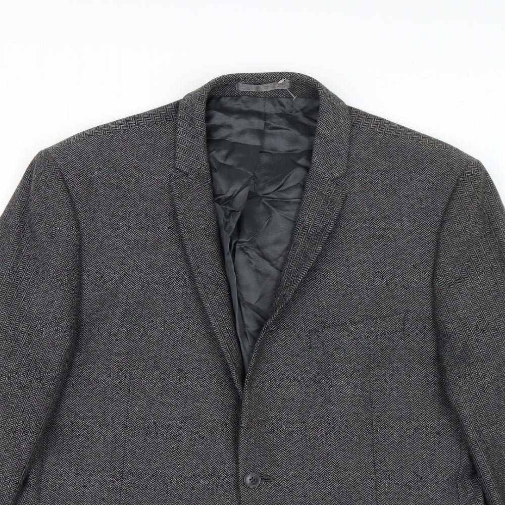 Limehaus Mens Grey Herringbone  Jacket Suit Jacket Size 44