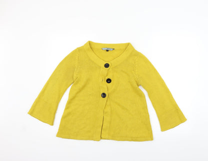 Additional front view of Red Herring women’s yellow cardigan jumper, size UK 8