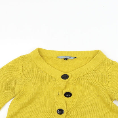 Close-up detail of Red Herring women’s yellow cardigan jumper, size UK 8